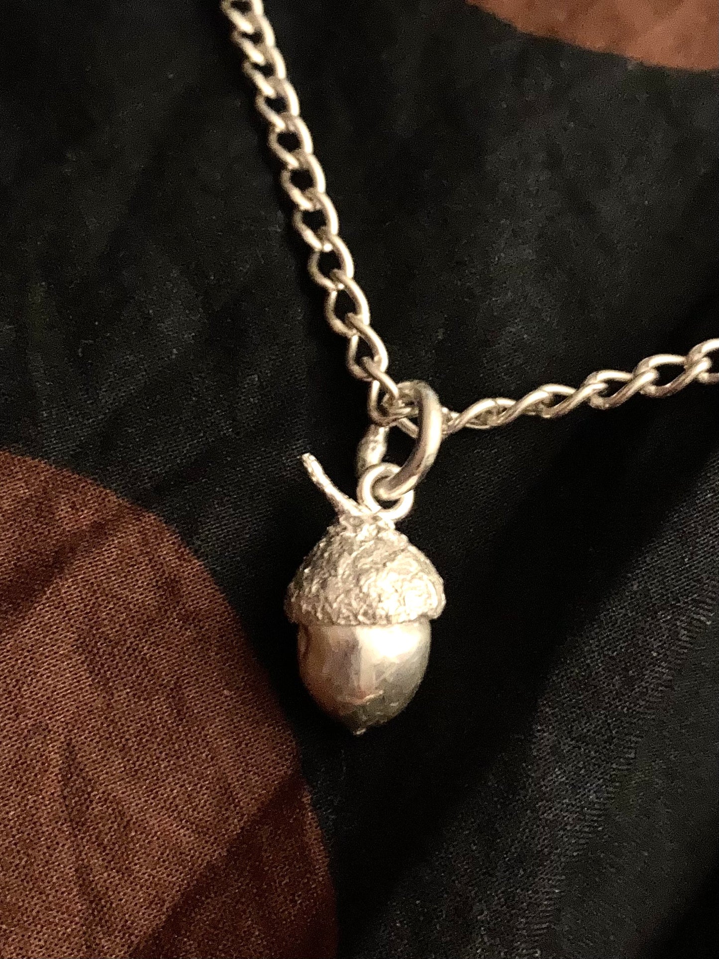 Tactile Tiny Acorn Pendant and chain, botanically accurate, sterling silver