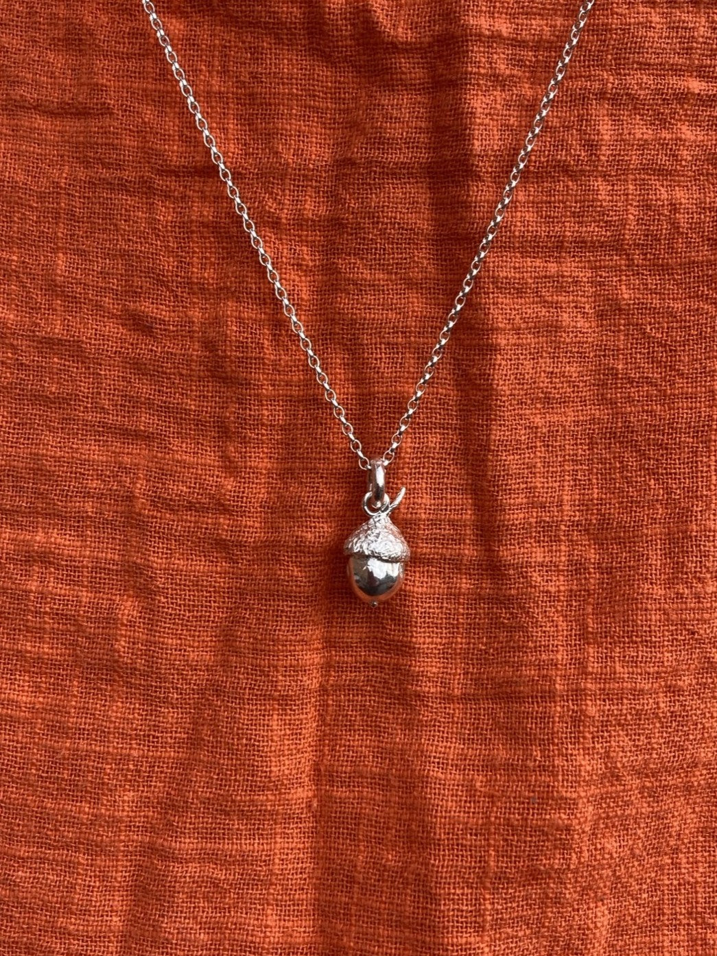 Tactile Tiny Acorn Pendant and chain, botanically accurate, sterling silver