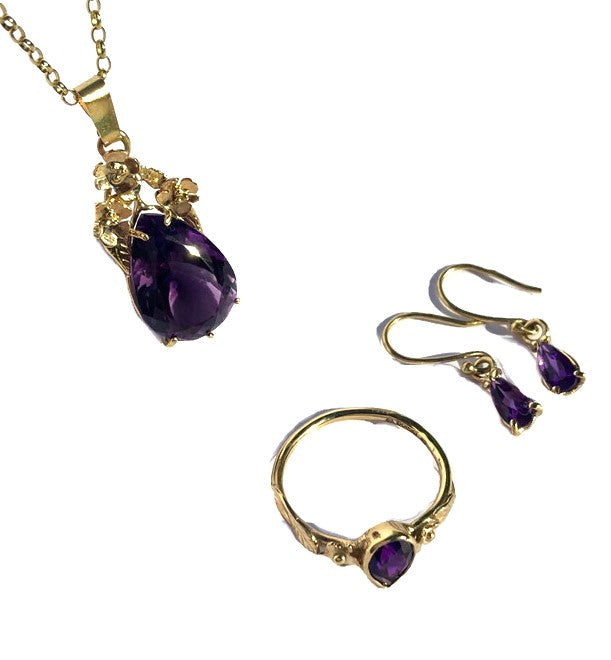 Gold Pear Shape Amethyst Hook Earrings