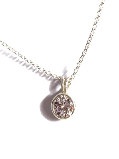 Stunning Large Cubic Zirconia Round Gemstone Solitaire Pendant set in Sterling Silver hand made by Kim Syles