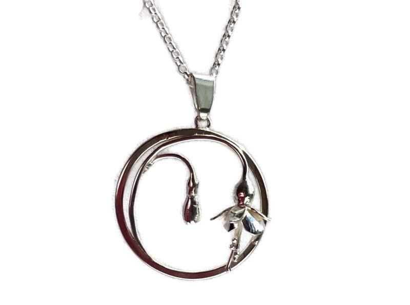 handmade silver botanical fuchsia pendant