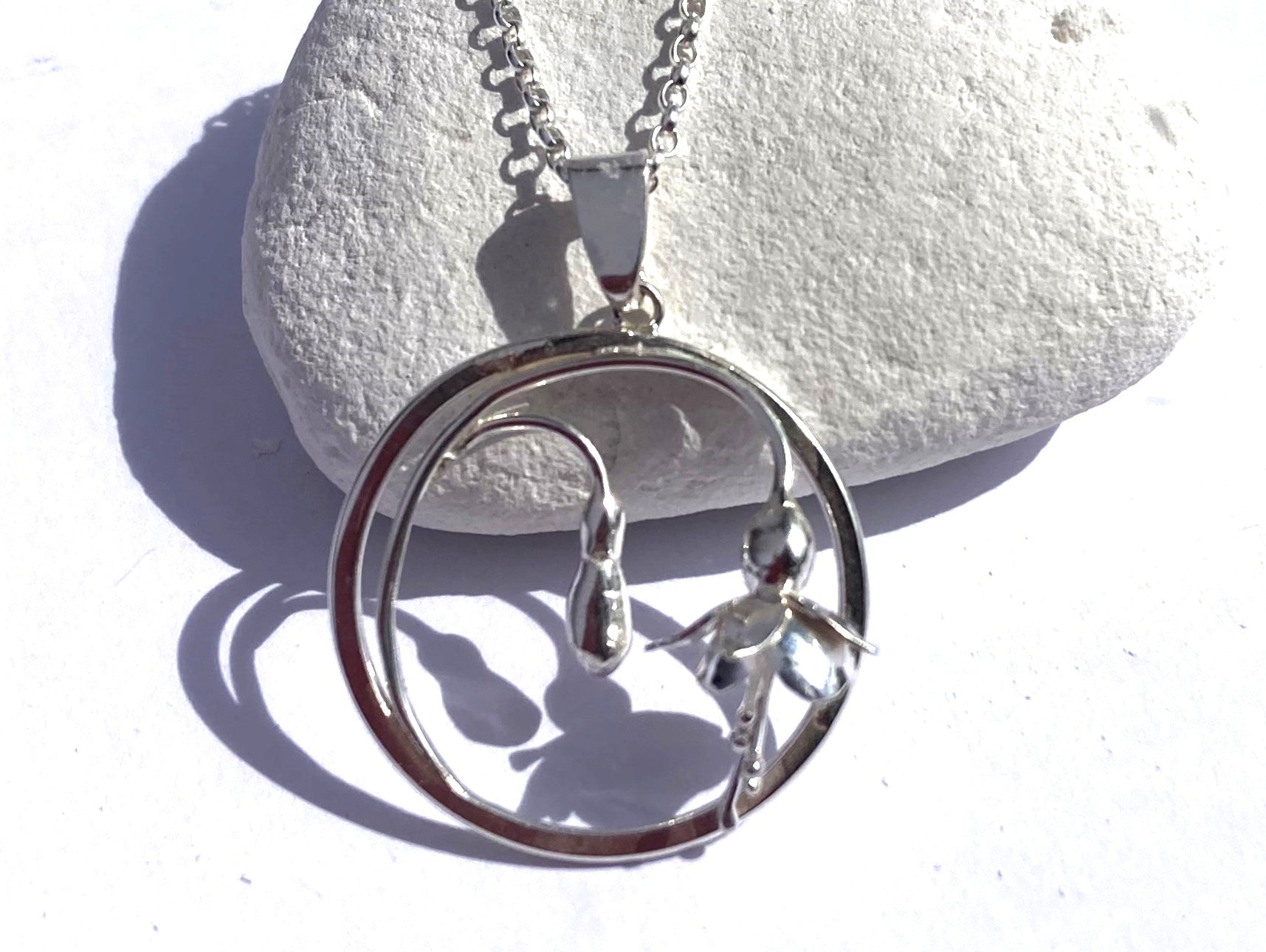 silver art nouveau style circle fuchsia pendant