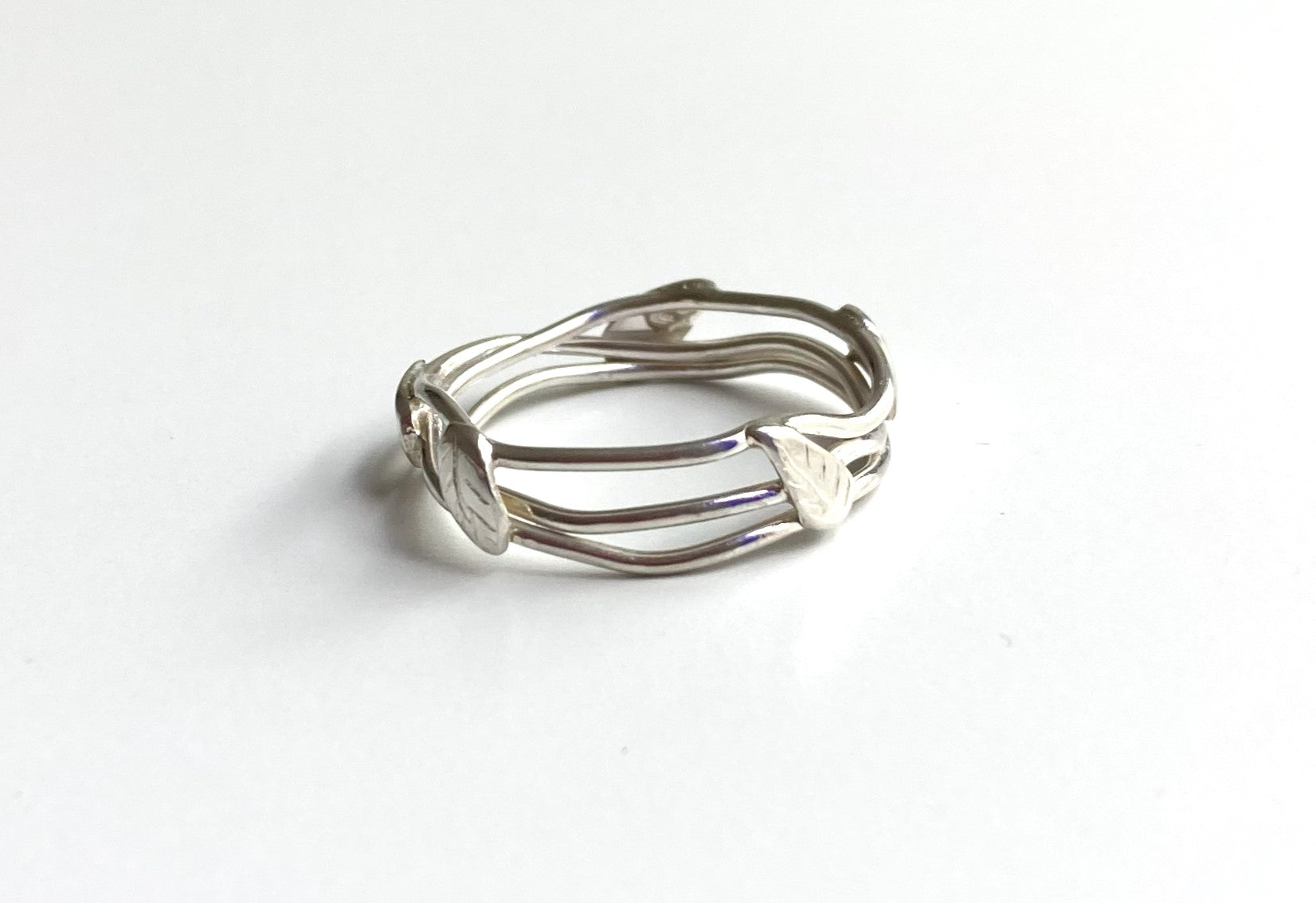 entwined garden leaf ring handmade in sterling silver