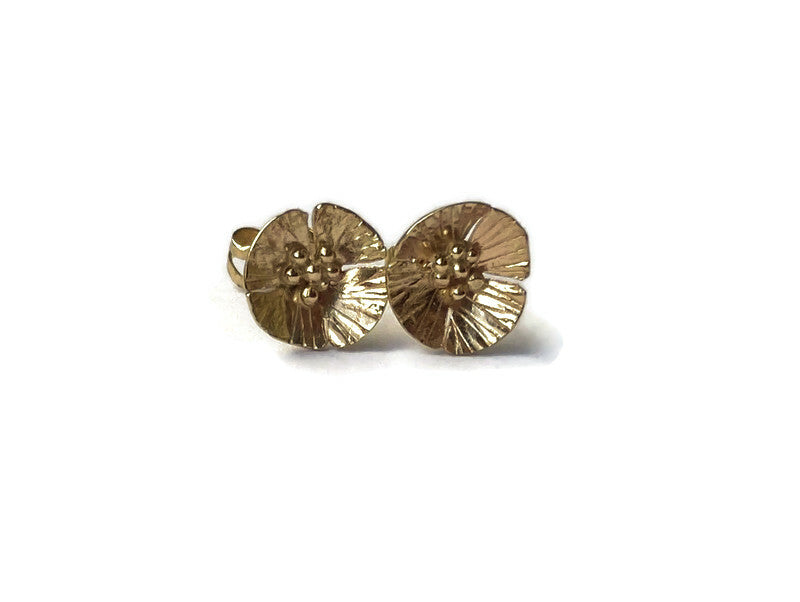 Always in Bloom - Gold Poppy Stud Hand Forged Earrings