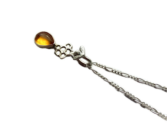 Amber and Honeycomb Whimsical Pendant in sterling silver and Gold