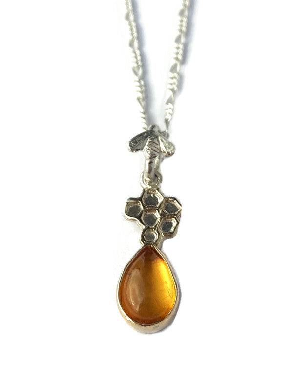 Amber and Honeycomb Whimsical Pendant in sterling silver and Gold