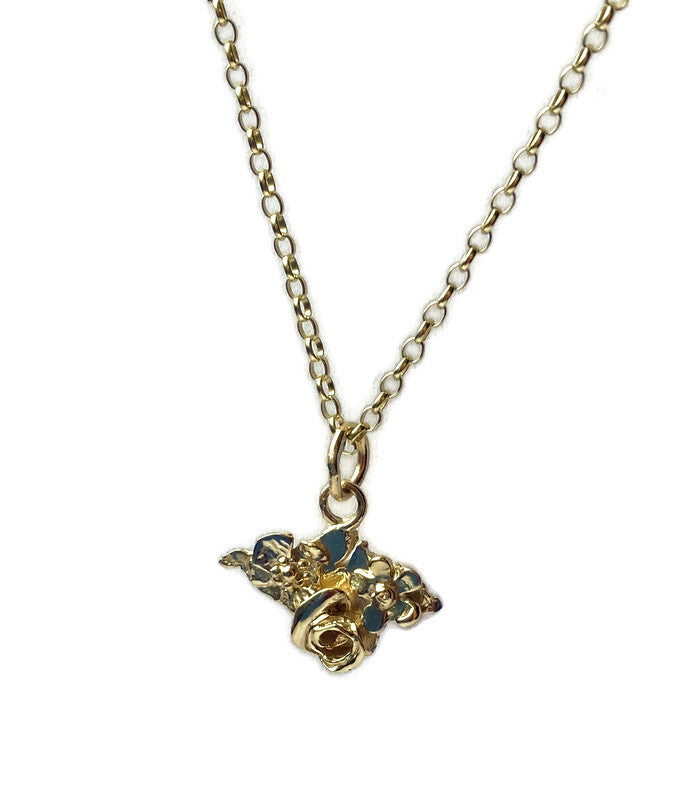 gold flower silhouette Isle of Wight pendant, on white background