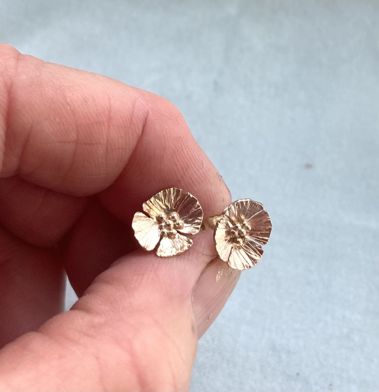 Always in Bloom - Gold Poppy Stud Hand Forged Earrings