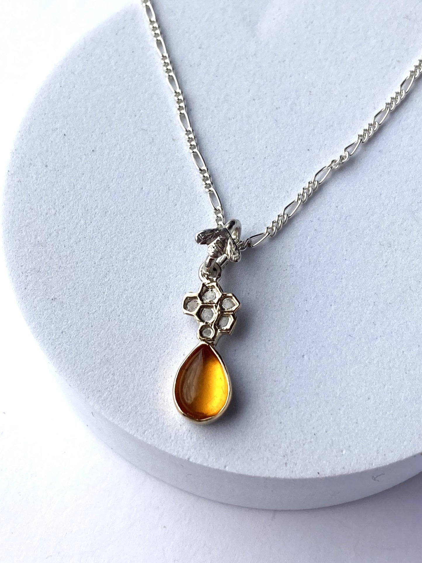 Amber and Honeycomb Whimsical Pendant in sterling silver and Gold