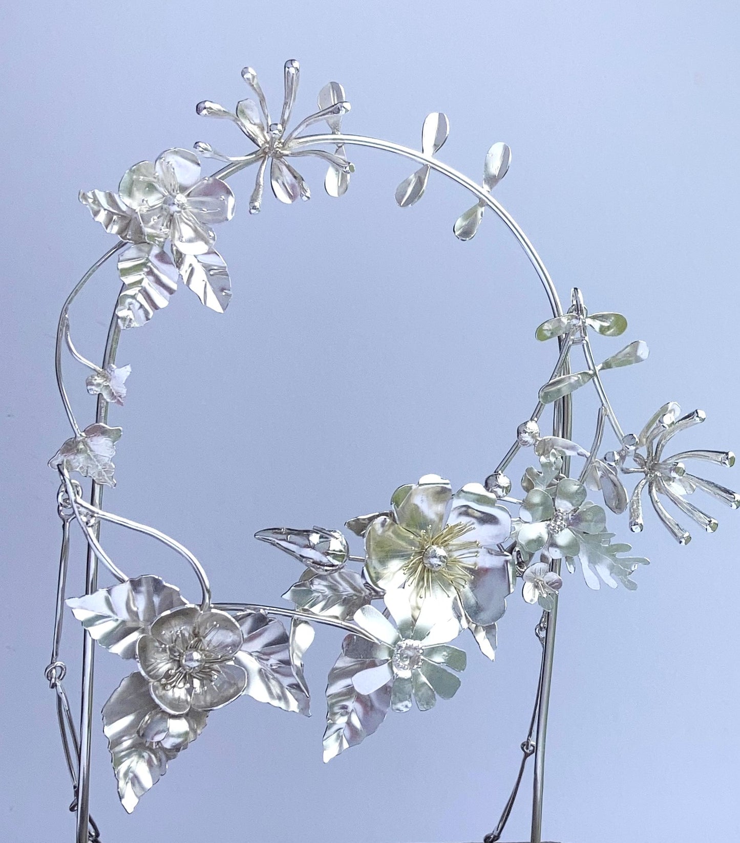 hand made hedgerow wildflower wreath in sterling silver