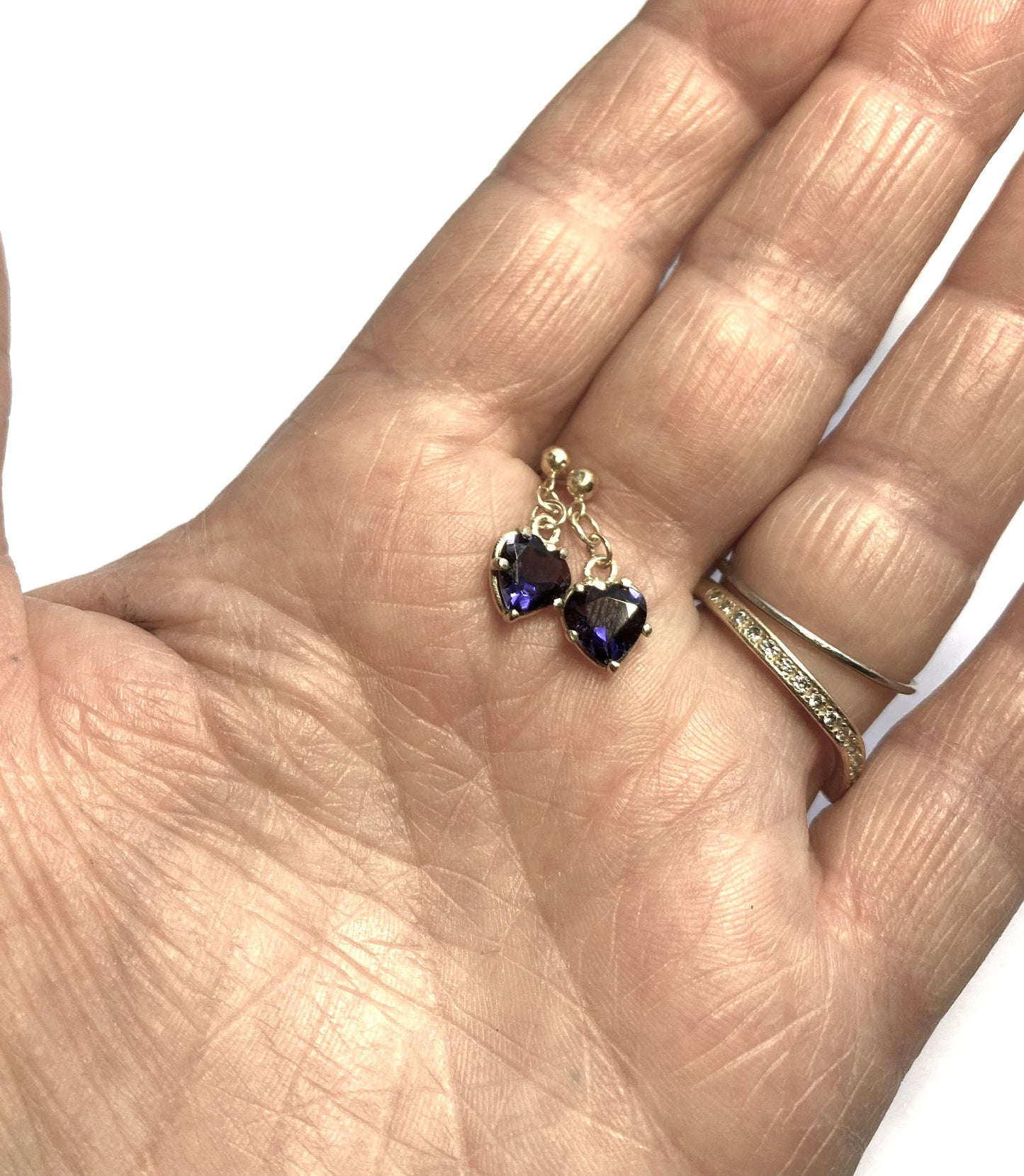 Elegant 18ct yellow gold Iolite Heart Stud Drop Earrings