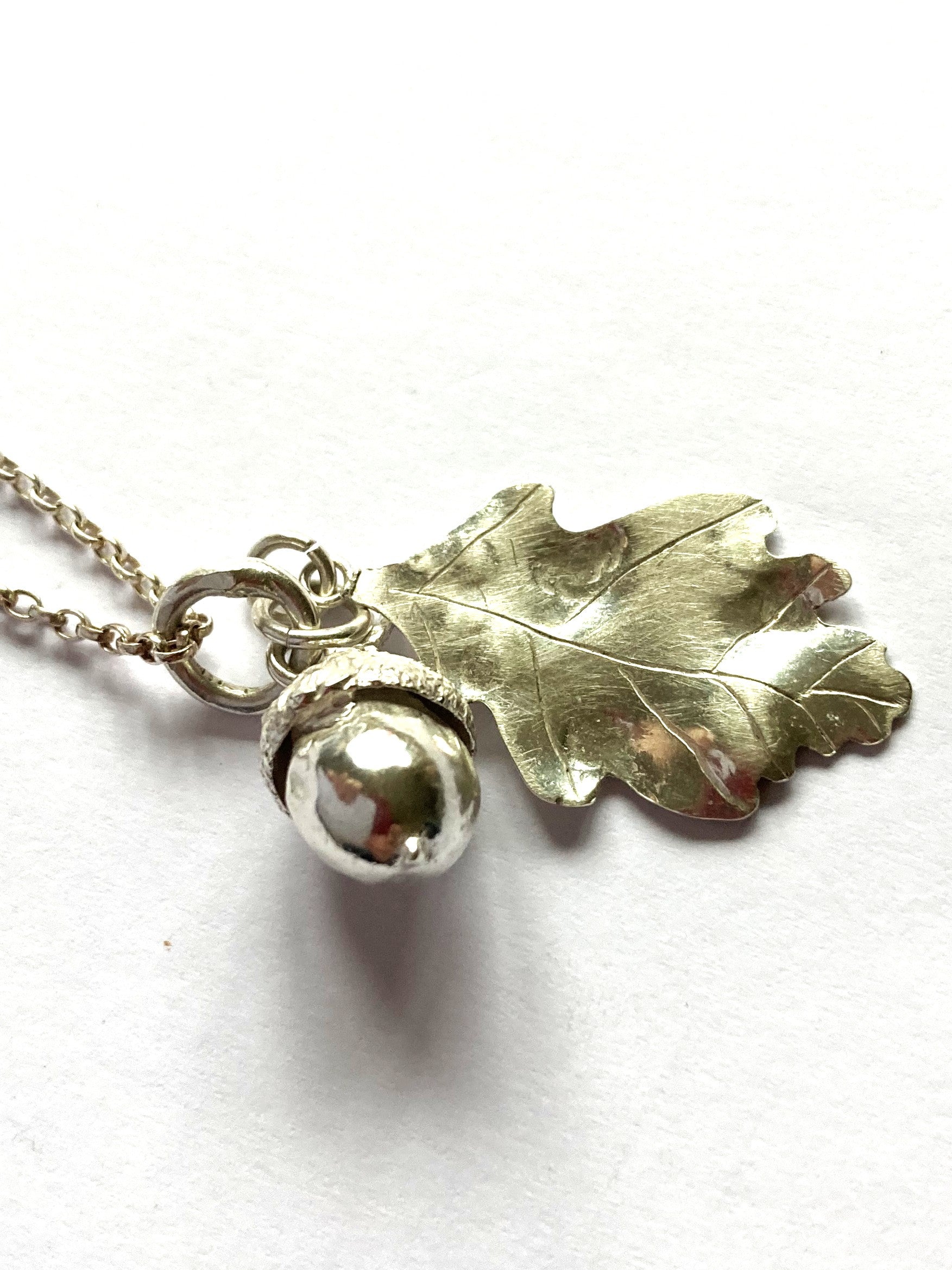 True to life silver acorn and oak leaf pendant by Isle of wight jeweller Kim Styles