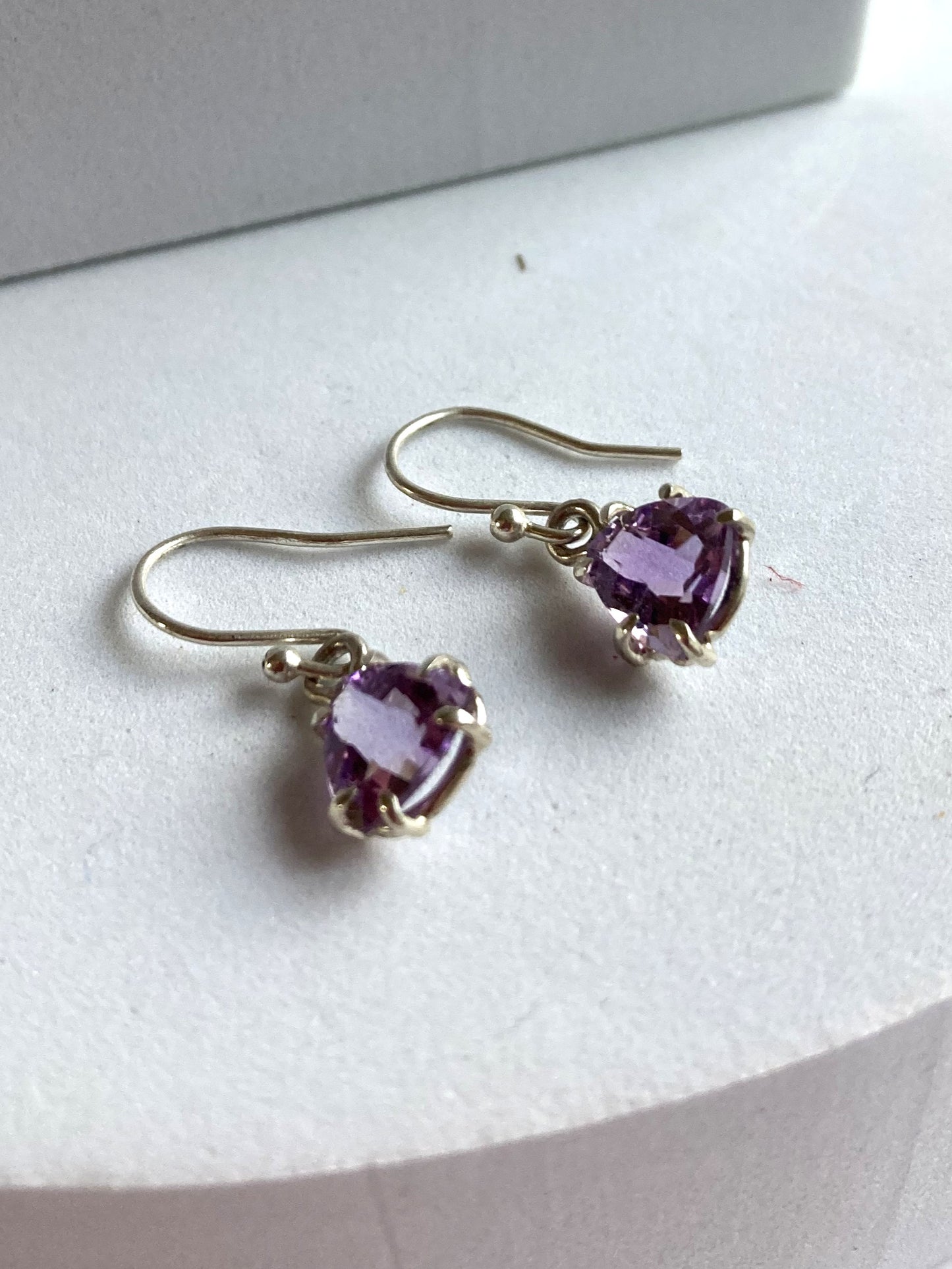 Amethyst Trillion Claw Set Drop Earrings