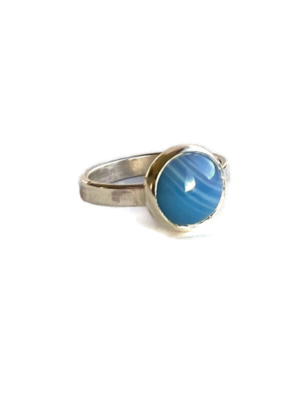Banded Blue Agate Cabochon Ring