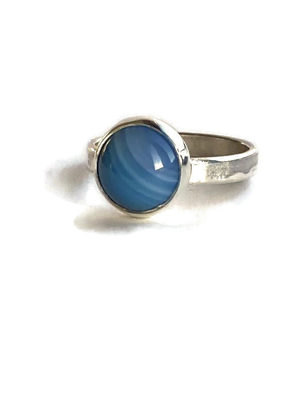 Banded Blue Agate Cabochon Ring