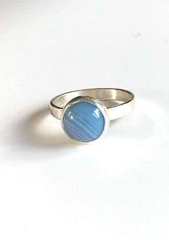 Banded Blue Agate Cabochon Ring
