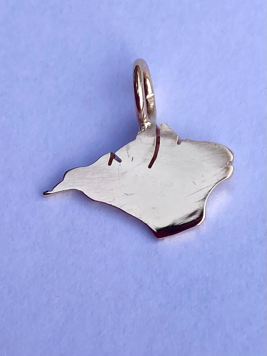 Hand cut gold silhouette pendant of the Isle of Wight by Kim Styles Jewellery