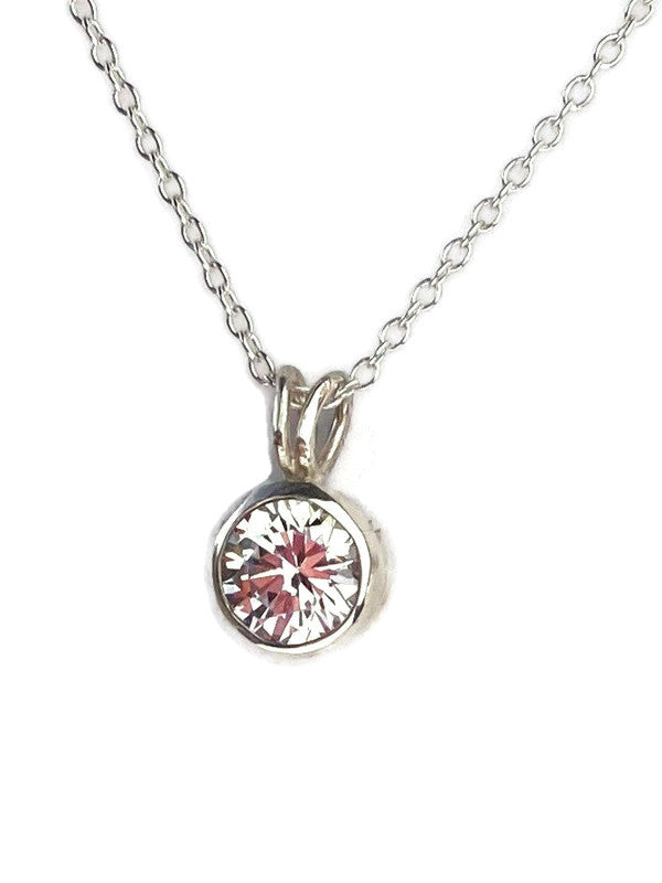 Kim Styles round 2 carat cubic zirconia pendant on chain, on white background