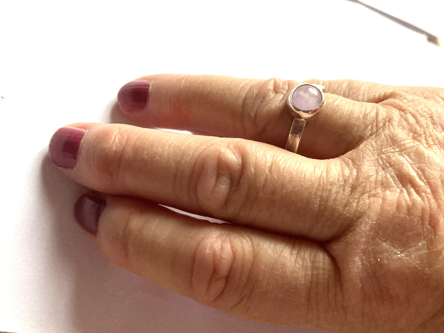 Cabochon Pink Kunzite Solitaire Ring