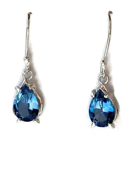 Sparkling London Blue Topaz Pear Shape Drop Earrings