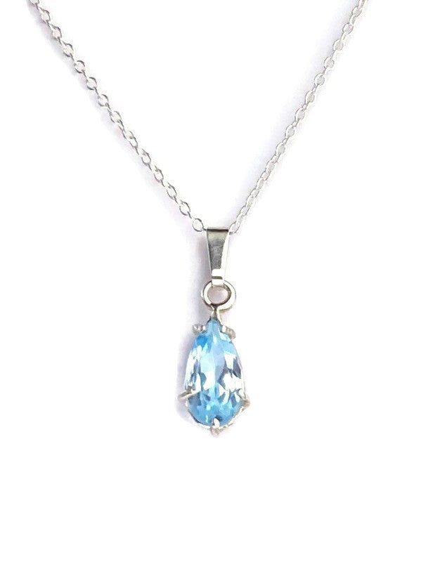 Sparkling Sky Blue Topaz Pear Shape Pendant and chain