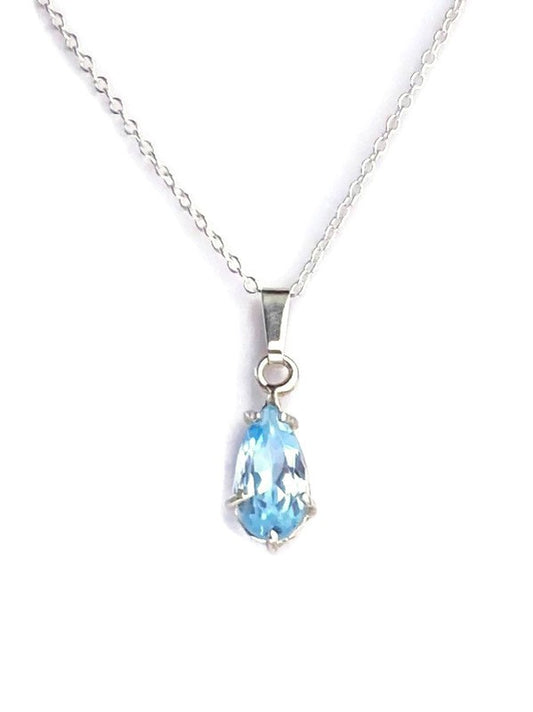Sparkling Sky Blue Topaz Pear Shape Pendant and chain