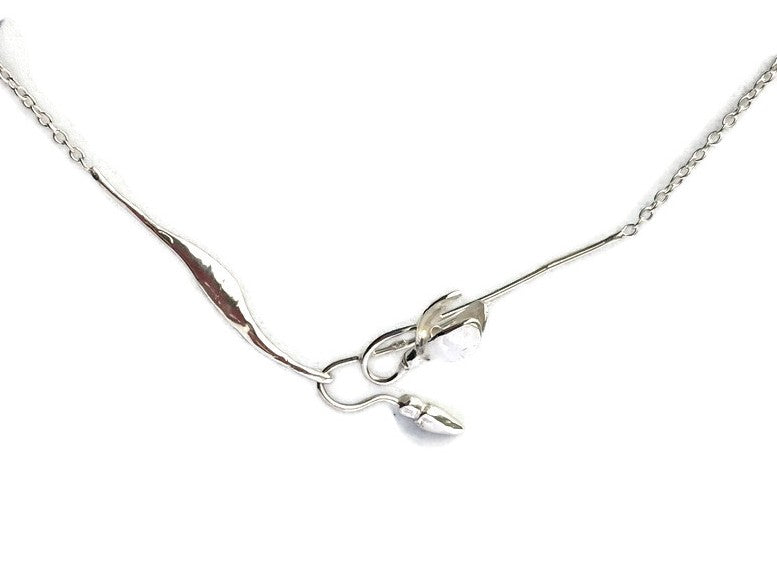 Unusual Dainty Draped Snowdrop Sculpture Necklace