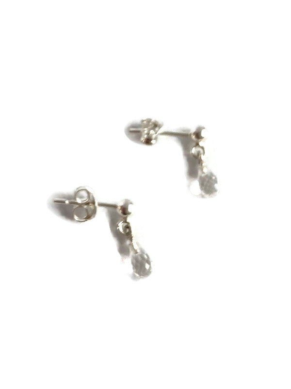 Pair of white topaz briolette silver earrings on a white background