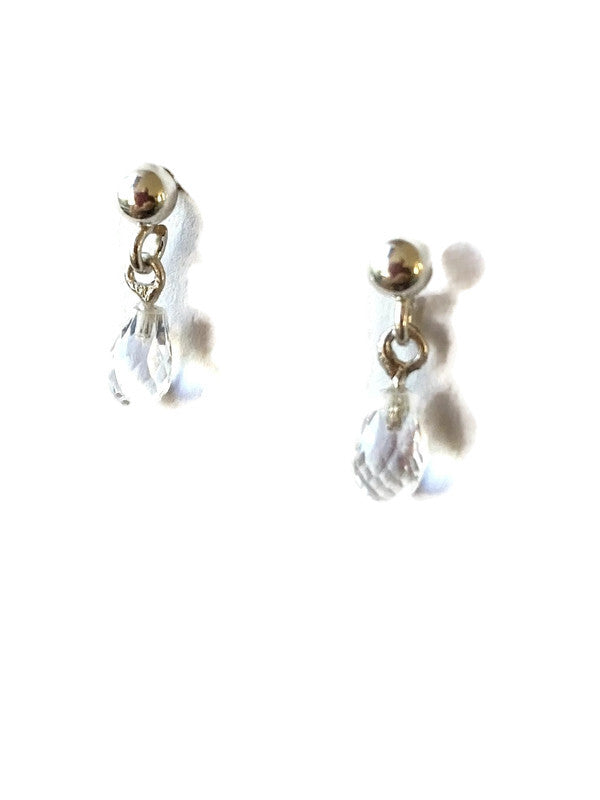 Pair of earrings with white topaz drops on a white background