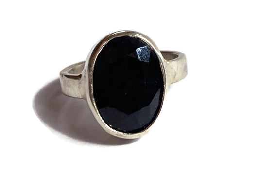 Large Oval Black Sapphire chunky sterling silver statement ring
