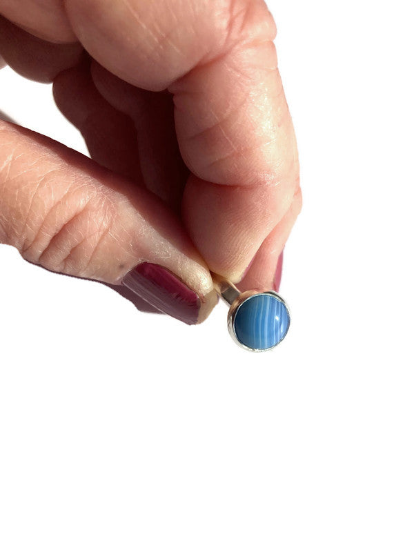 Banded Blue Agate Cabochon Ring