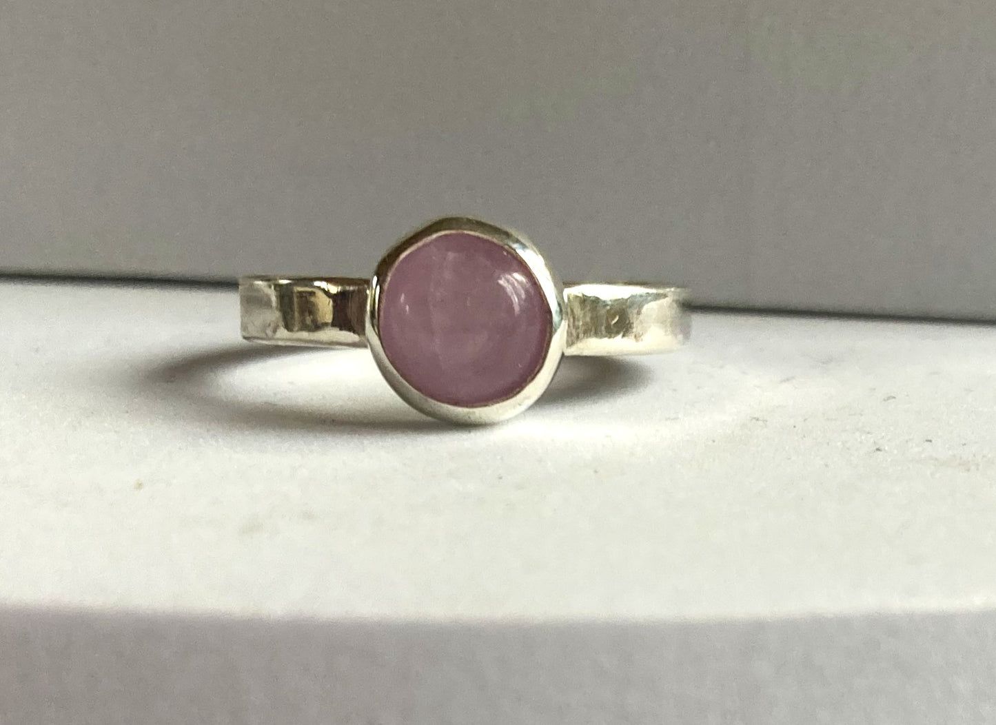 Cabochon Pink Kunzite Solitaire Ring