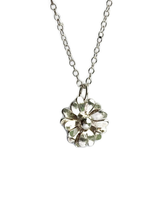Double Petal Daisy Pendant hand made in sterling silver