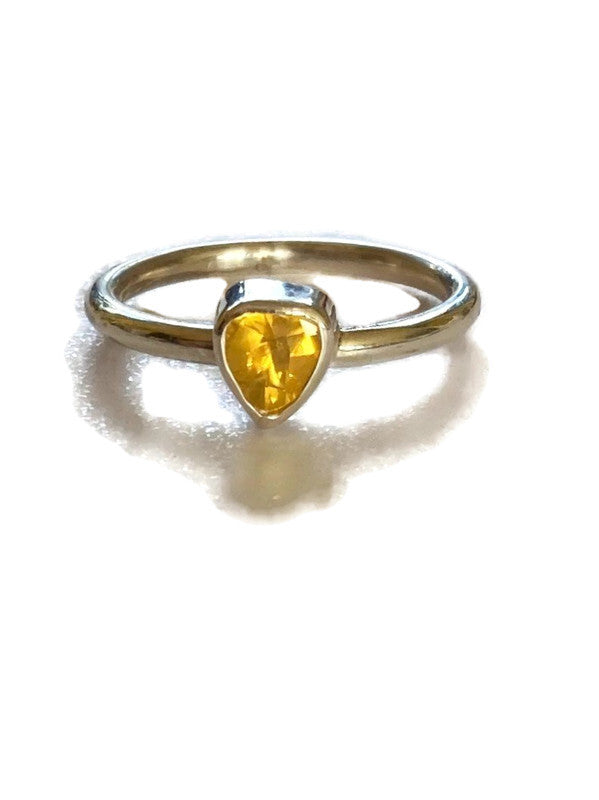 Fire Opal Trillion Solitaire Silver Ring