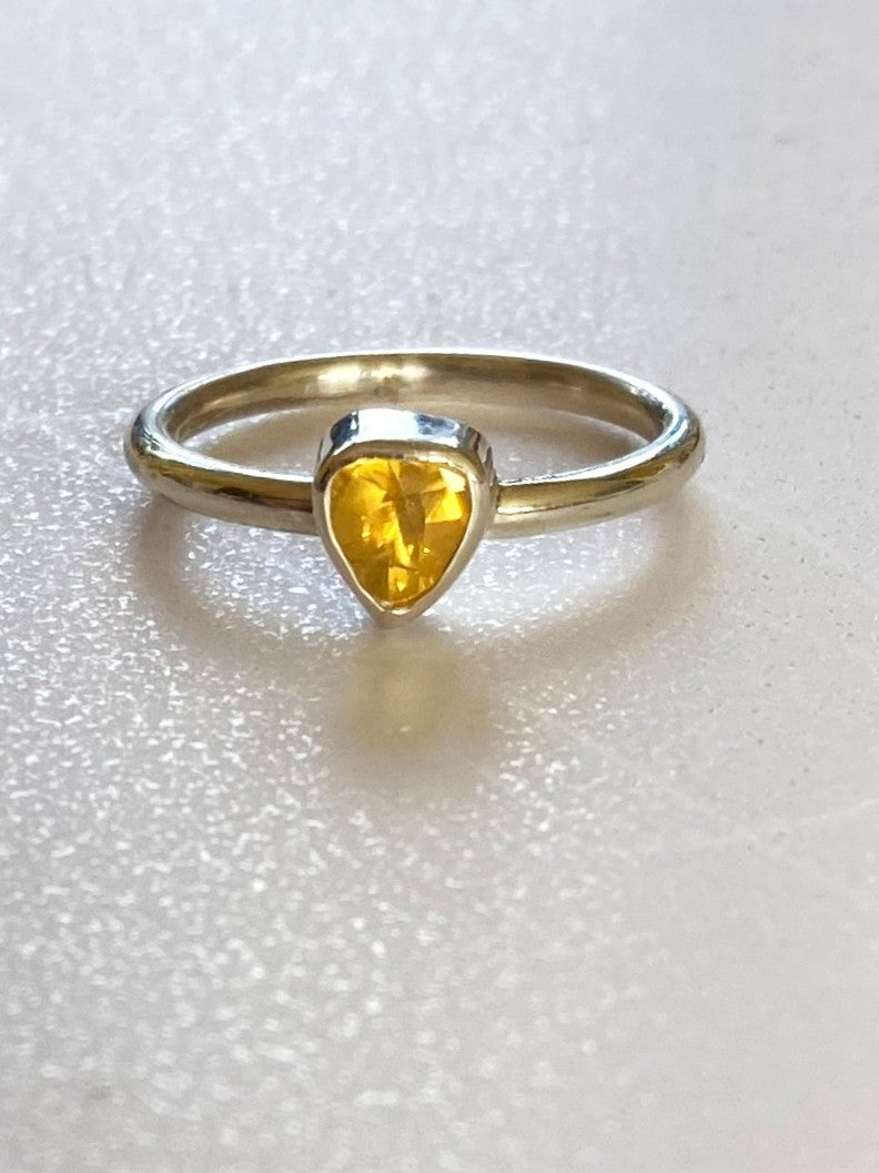 Fire Opal Trillion Solitaire Silver Ring