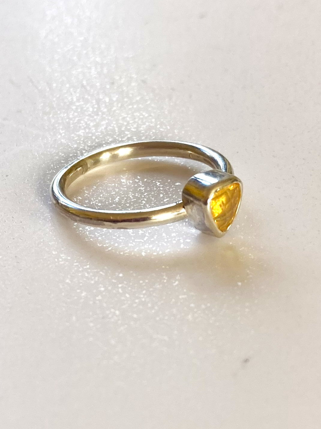 Fire Opal Trillion Solitaire Silver Ring