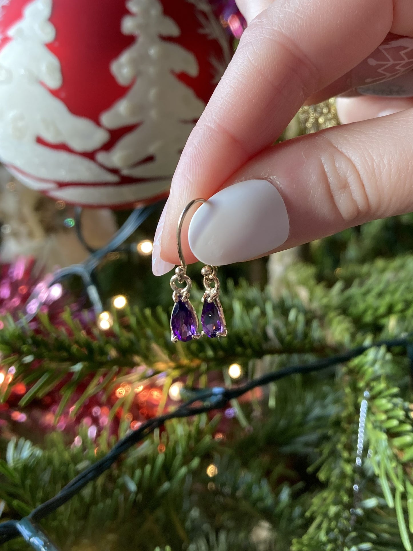 Gold Pear Shape Amethyst Hook Earrings
