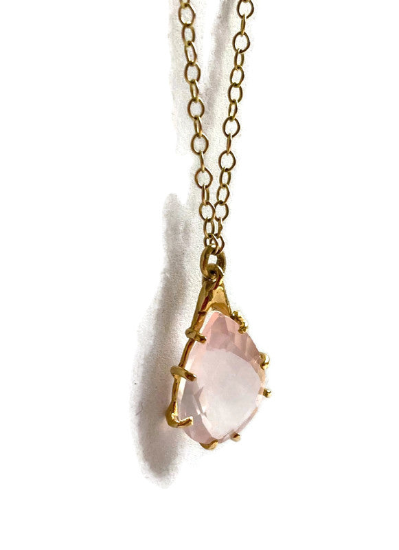 Pink Morganite Pear Shape Gold Pendant and Chain