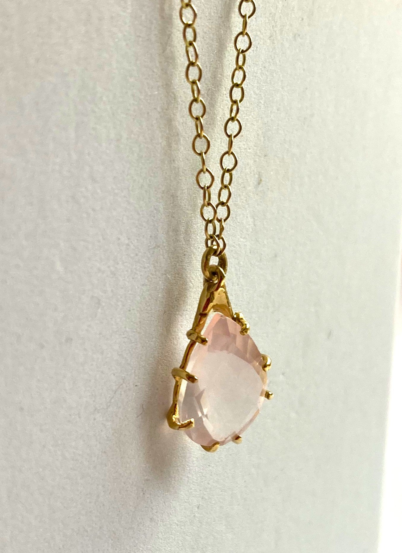 Pink Morganite Pear Shape Gold Pendant and Chain