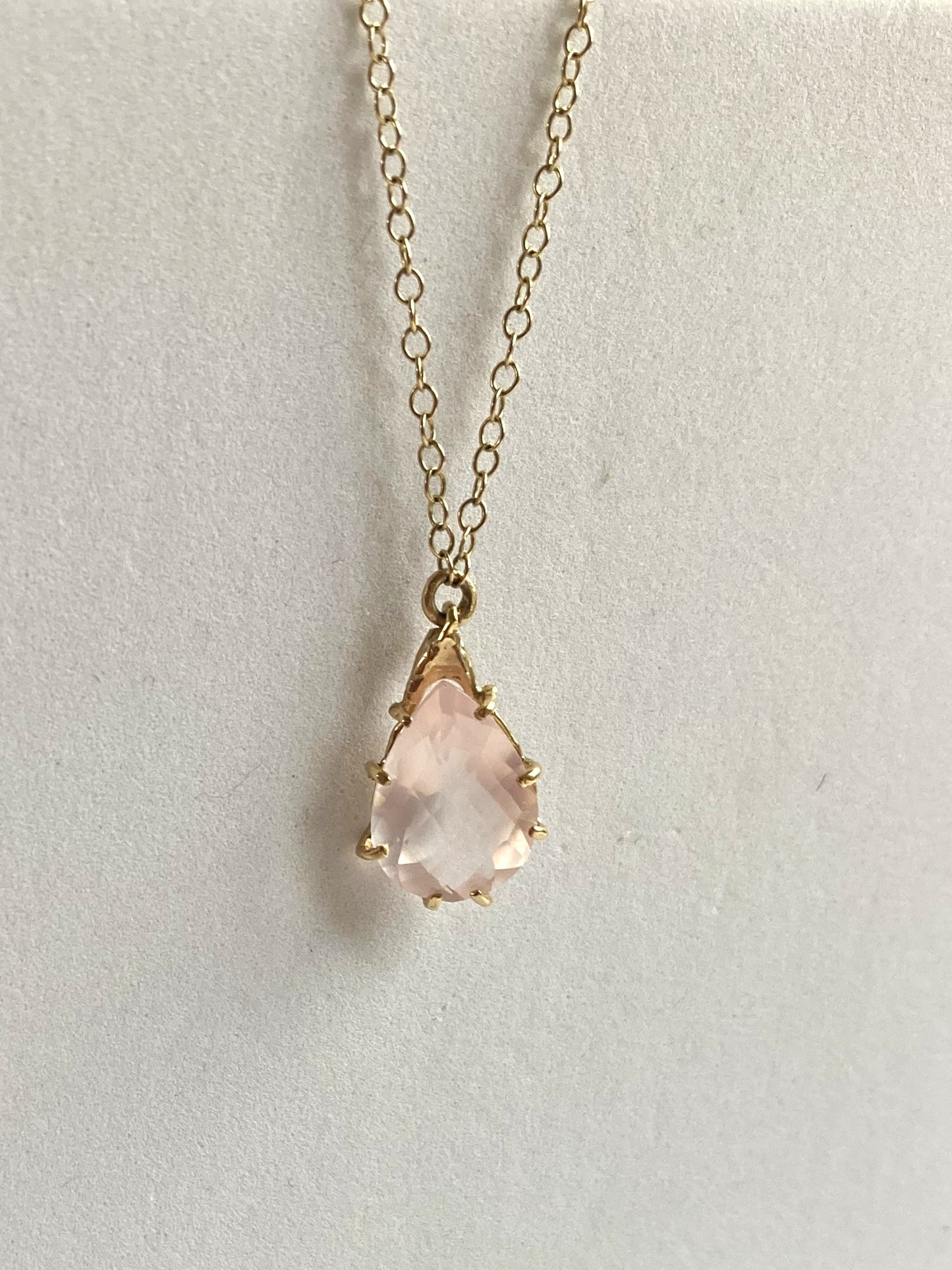 Pink Morganite Pear Shape Gold Pendant and Chain