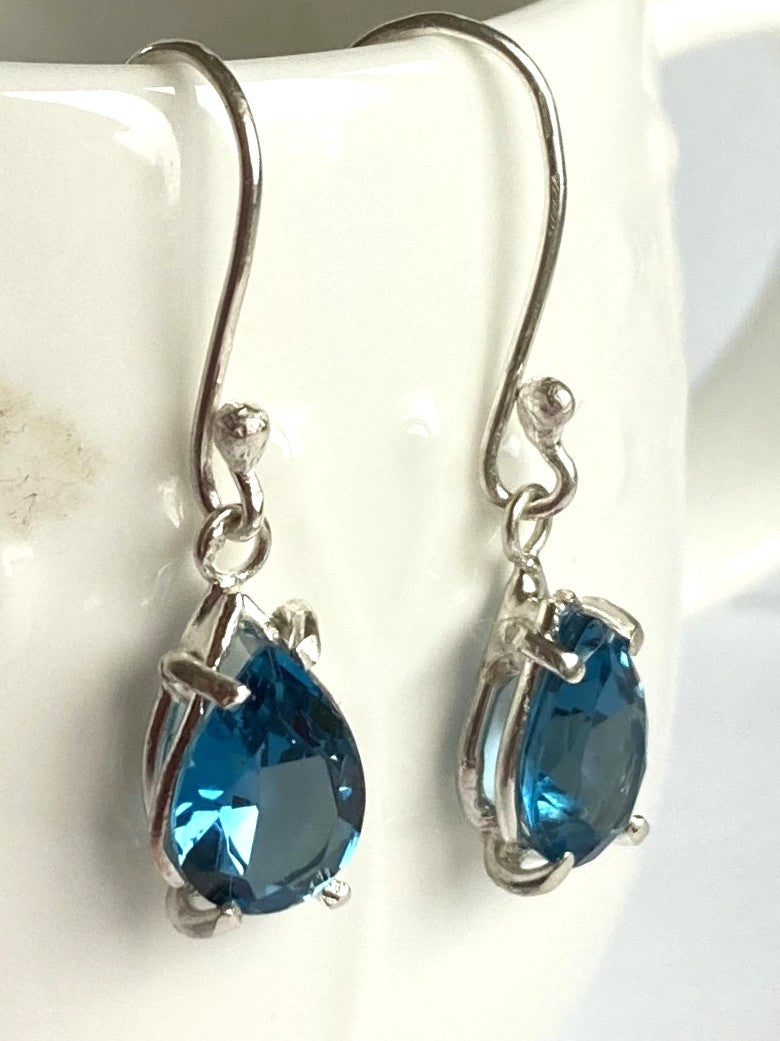 Sparkling London Blue Topaz Pear Shape Drop Earrings