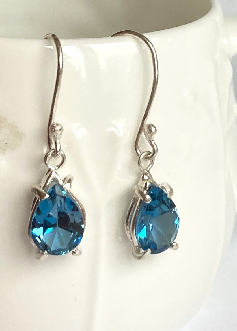 Sparkling London Blue Topaz Pear Shape Drop Earrings