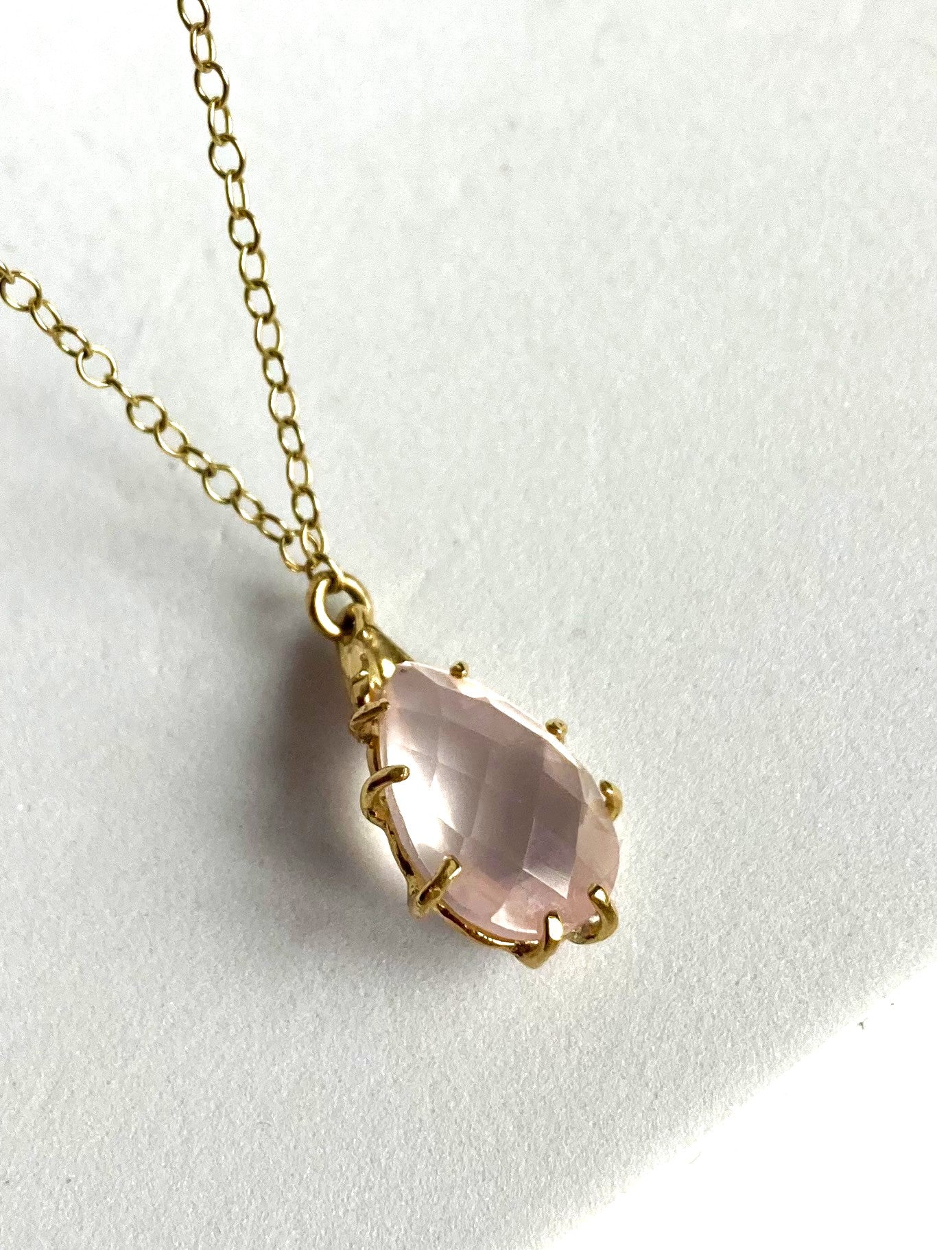 Pink Morganite Pear Shape Gold Pendant and Chain