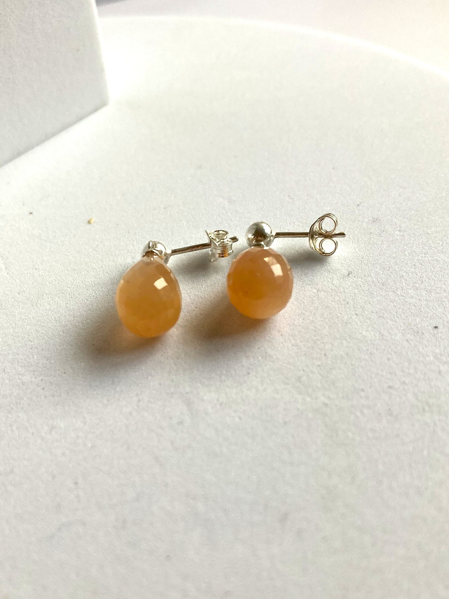 Peach Moonstone Briolette stud Drop Earrings