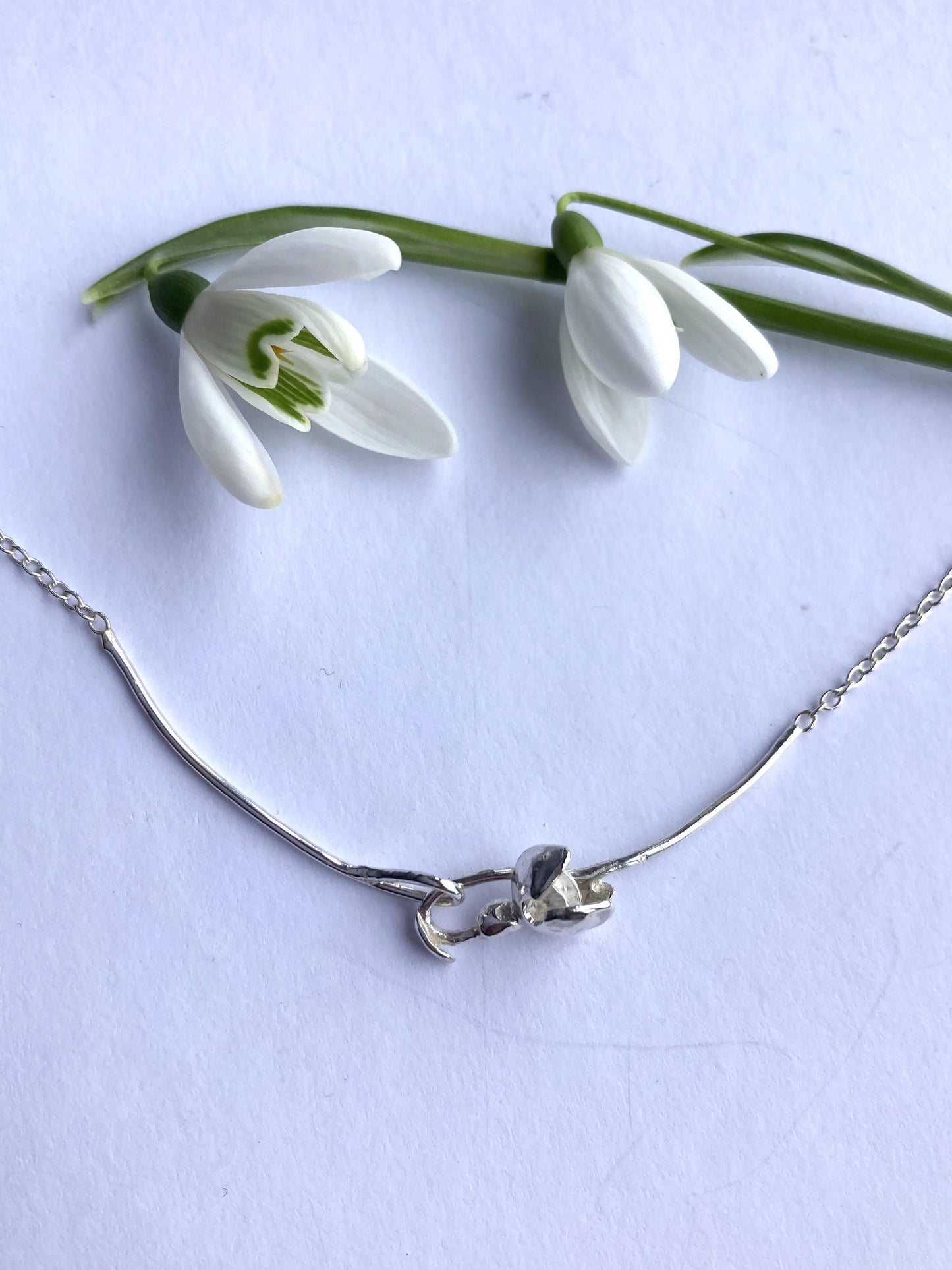 Unusual and Dainty Draped Single Snowdrop necklace