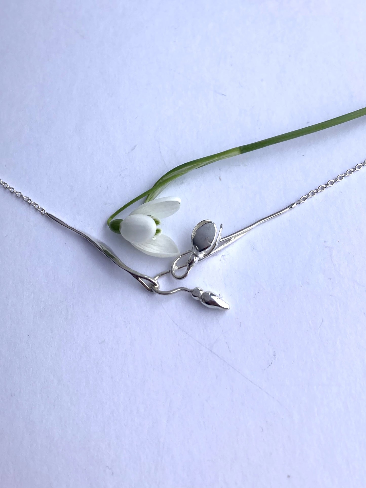 Unusual Dainty Draped Snowdrop Sculpture Necklace