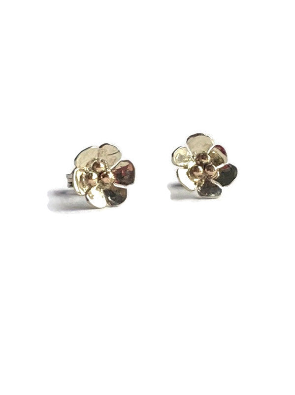 White and Rose Gold Flower Stud Earrings
