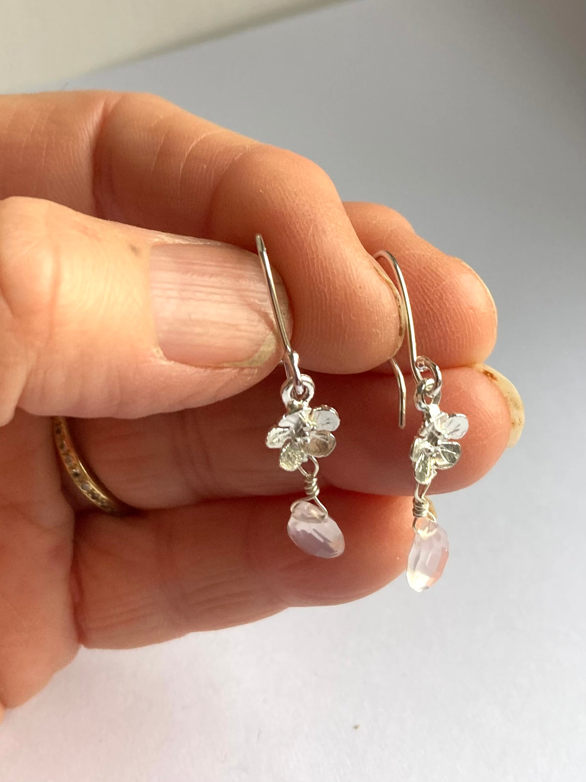Greenwood Collection Floral Rose Quartz Briolette Drop Hook Earrings