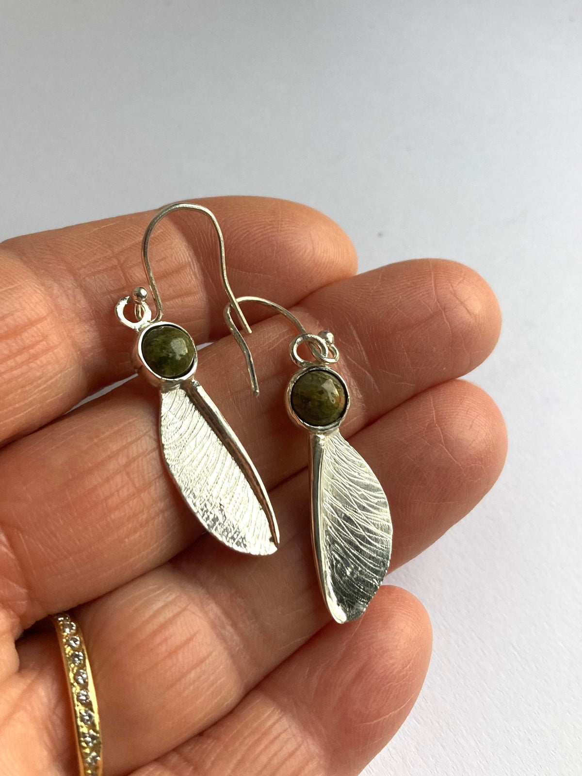 Greenwood Collection Green Agate Set Sycamore Seed Drop Earrings