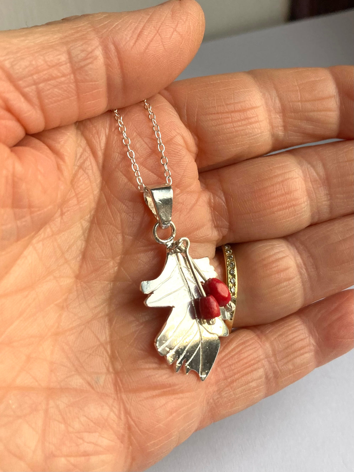 Greenwood Collection Large Hawthorne and red Berry Pendant Necklace